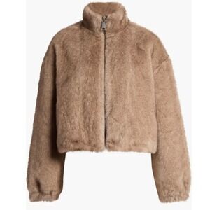 Rebecca Minkoff Faux Fur Crop Jacket,‎ Taupe/Tan, XL, NWT